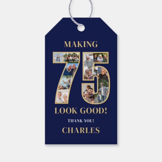 75 Lijken Goed Foto Collage 75ste Verjaardag Cadeaulabel (Voorkant)