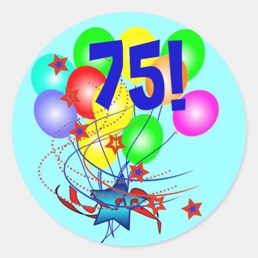 75! Of elke leeftijd verjaardagsballonnen rond Sti Ronde Sticker (Voorkant)