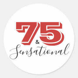 75 & SENSATIONEEL Zwart & Rood 75e Verjaardag Mode Ronde Sticker
