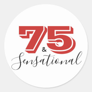 75 & SENSATIONEEL Zwart & Rood 75e Verjaardag Mode Ronde Sticker
