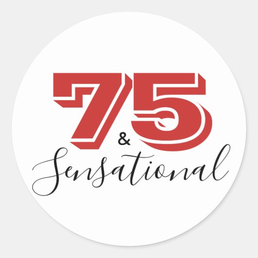 75 & SENSATIONEEL Zwart & Rood 75e Verjaardag Mode Ronde Sticker (Voorkant)