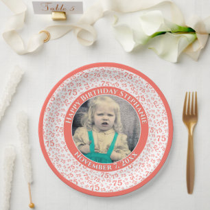 75 Uw foto Willekeurige nummer Patroon Koraal/Wit Papieren Bordje