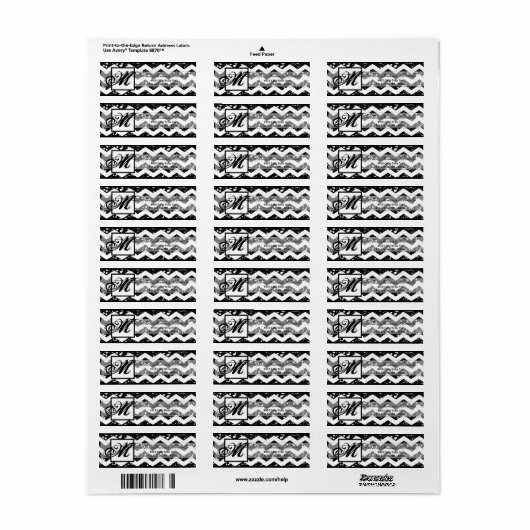 .75 "x2.25" Retouradres Label Blac Glitter Chevr (Full Sheet)