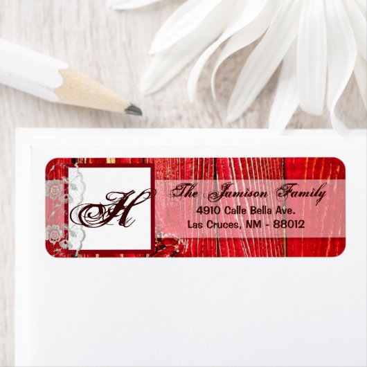 .75 "x2.25" Retouradres Label Kant Rood Hout (Insitu)