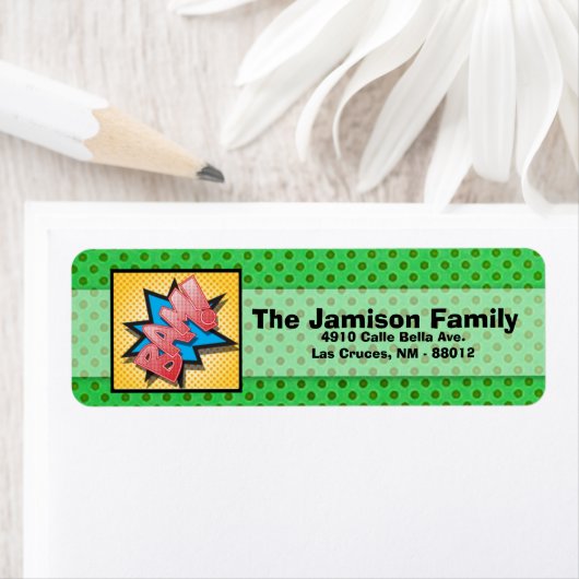 .75 "x2.25" retouradres stripverhaal boek Pop kuns Etiket (Insitu)