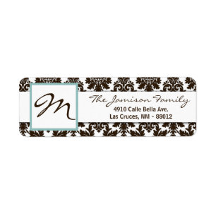 .75 "x2.25" Retouradreslabel Bruin Tiffa Damask Etiket