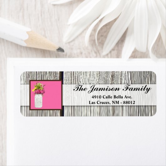 .75 "x2.25" Retouradreslabel Mason Jar Flowers Etiket (Insitu)