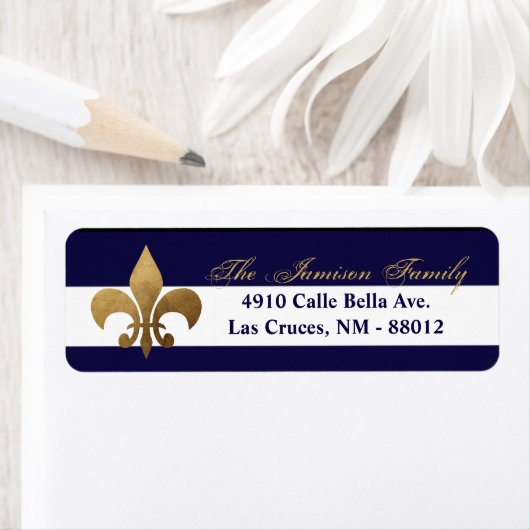 .75 "x2.25" Retouradreslabel Modern Stripe Navy Etiket (Insitu)