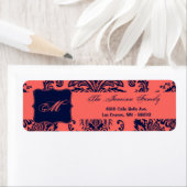 .75 "x2.25" Retouradreslabel Navy Blue Damask Etiket (Insitu)