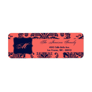 .75 "x2.25" Retouradreslabel Navy Blue Damask Etiket