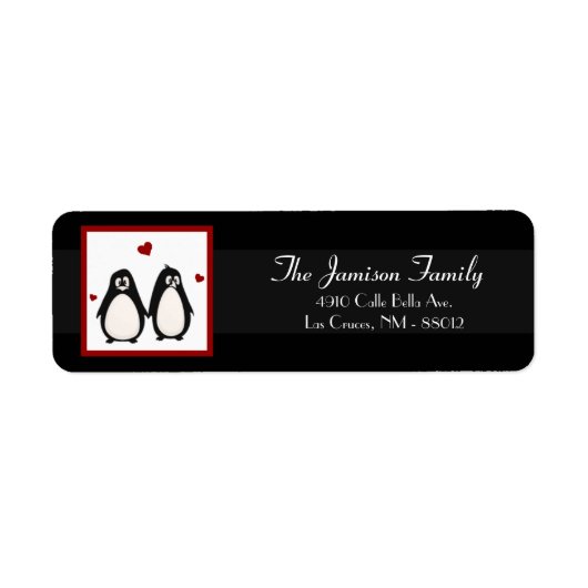.75 "x2.25" Retouradreslabel Penguin Love Coupl Etiket (Voorkant)
