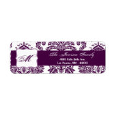 .75 "x2.25" Retouradreslabel Plum Paarse Damask Etiket (Voorkant)