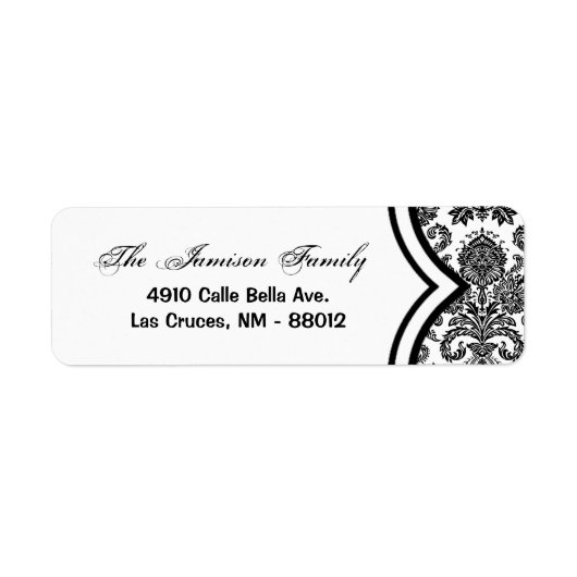 .75 "x2.25" Retouradreslabel zwart wit Damask Etiket (Voorkant)