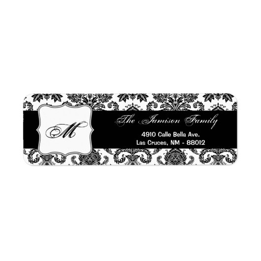 .75 "x2.25" Retouradreslabel zwart wit Damask Etiket (Voorkant)