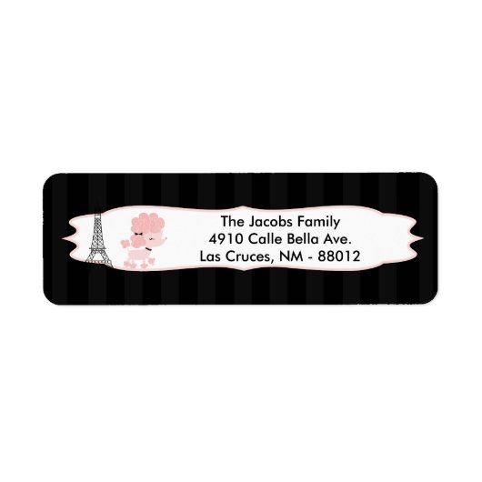 .75 "x2.25" Return Adres Label - Roze Poodle Pari (Voorkant)