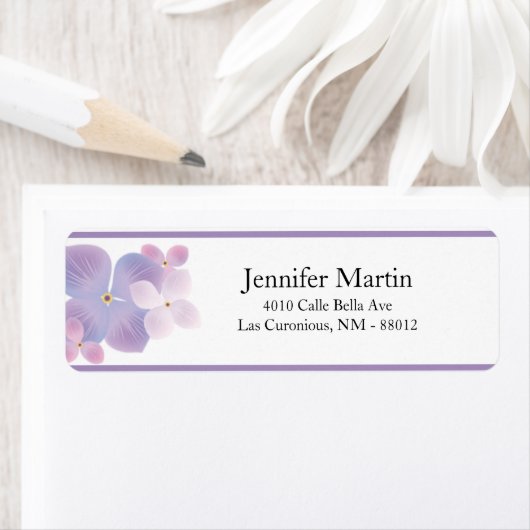 .75"x2.25"Terugkeeradres Paarse Hydrangea Etiket (Insitu)