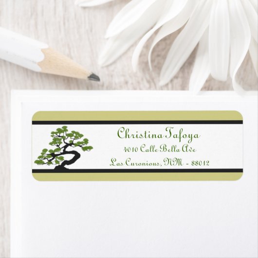 .75 "x 2.25" Retouradres Japanse Groene Bonsai Etiket (Insitu)