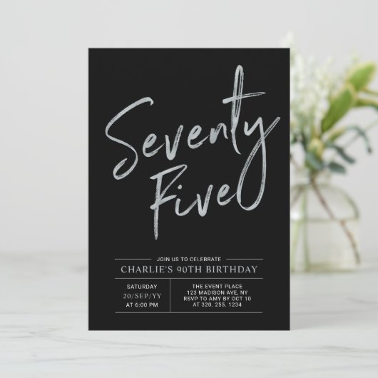 75 | Zilver en zwart 75e verjaardag Kaart (Staand voorkant)
