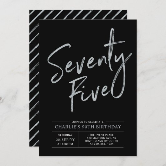 75 | Zilver en zwart 75e verjaardag Kaart (Voorkant / Achterkant)