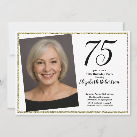 75e aangepaste foto wit en goud kaart (Voorkant)