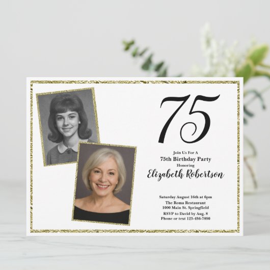 75e aangepaste foto wit en goud kaart (Staand voorkant)