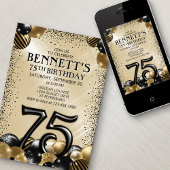 75e ballonnen zwart goud verjaardag kaart