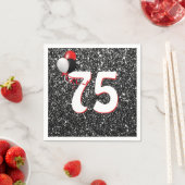 75e Birthday-ballonnen op Black Glitter Napkins Servet (Insitu)
