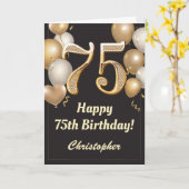 75e Birthday Black en Gold Balloons Confetti Kaart (Gele Bloem)