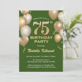 75e Birthday Green en Gold Glitter Balloons Kaart (Staand voorkant)