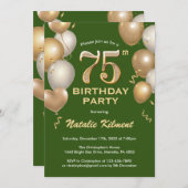 75e Birthday Green en Gold Glitter Balloons Kaart (Voorkant / Achterkant)