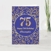75e Birthday Navy Blue en Gold Floral Pattern Kaart (Voorkant)