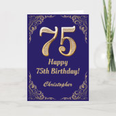 75e Birthday Navy Blue en Gold Glitter Lijst Kaart (Voorkant)