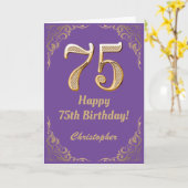 75e Birthday Paars en Gold Glitter Lijst Kaart (Gele Bloem)