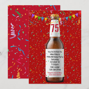 75e Birthday Party Beer Bottle Invitation Kaart