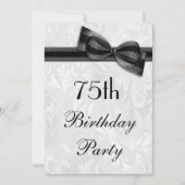 75e Birthday Party Damask en Faux Bow Kaart (Voorkant)