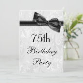 75e Birthday Party Damask en Faux Bow Kaart (Staand voorkant)