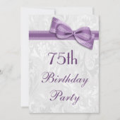75e Birthday Party Damask en Faux Bow Kaart (Voorkant)