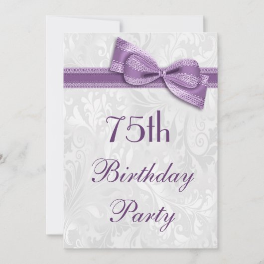 75e Birthday Party Damask en Faux Bow Kaart (Voorkant)