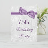 75e Birthday Party Damask en Faux Bow Kaart (Staand voorkant)