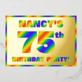 75e Birthday Party - Fun, regenboogspectrum "75" Folie Uitnodiging (Voorkant)