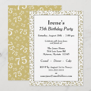 75e 'Birthday Party Gold and White Number' patroon Kaart