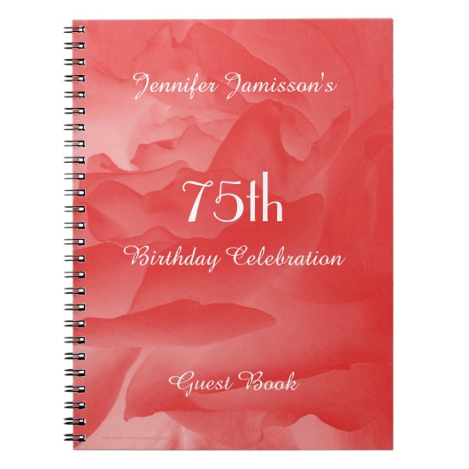 75e Birthday Party Guest Book, Coral Roos Notitieboek (Voorkant)