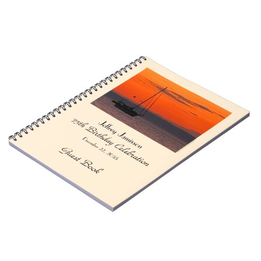 75e Birthday Party Guest Book, Sailboot at Sunset Notitieboek (Linkerzijde)