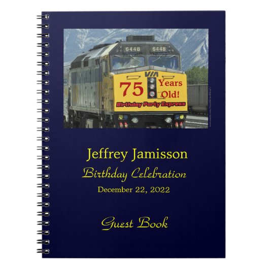75e Birthday Party Guest Book, Yellow Train Notitieboek (Voorkant)