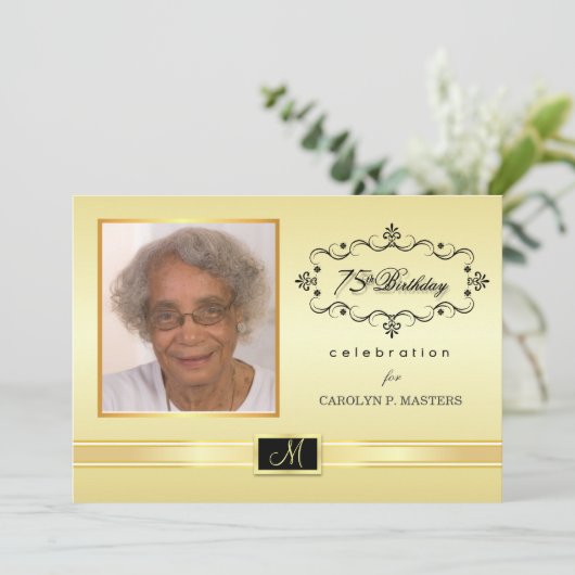 75e Birthday Party Invitations with Photo Kaart (Staand voorkant)