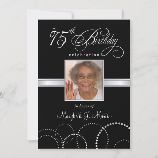 75e Birthday Party Invitations with Photo Kaart (Voorkant)