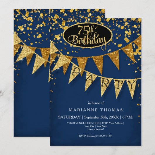 75e Birthday Party Pennant Banner Confetti Kaart (Voorkant / Achterkant)