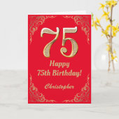 75e Birthday Red en Gold Glitter Lijst Kaart (Gele Bloem)