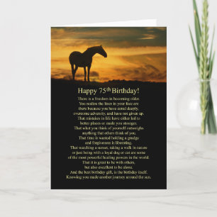 75e Birthday Wise Words with Horse and Sunset Kaart