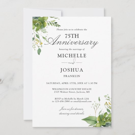 75e bruiloft Jubileum Bloemen Greenery Foto Kaart (Voorkant)